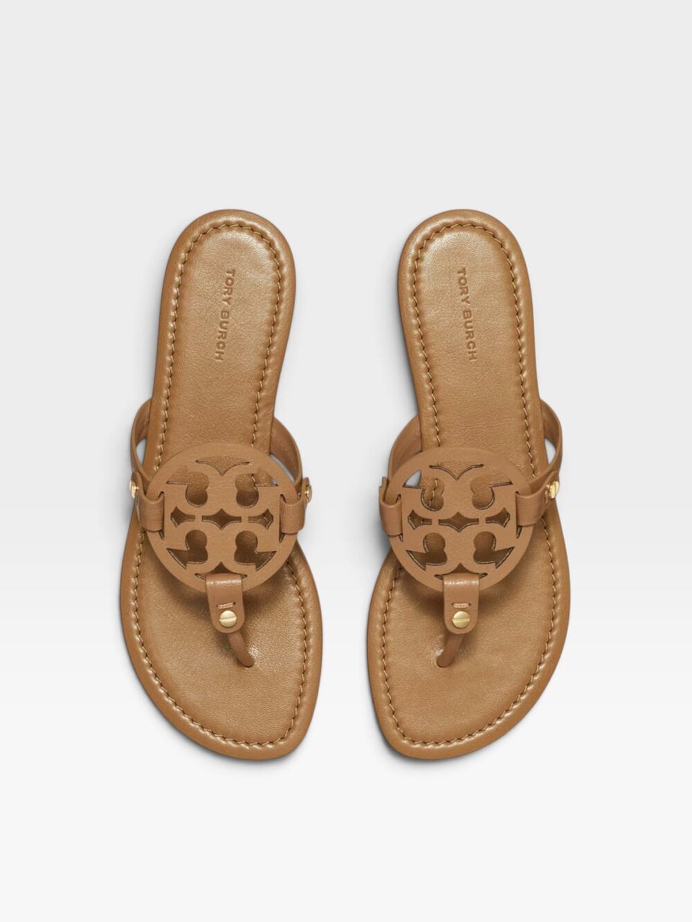 Tory Burch Miller Almond Flour Sandals Flip Flops Tan Patent Leather Size 9.5